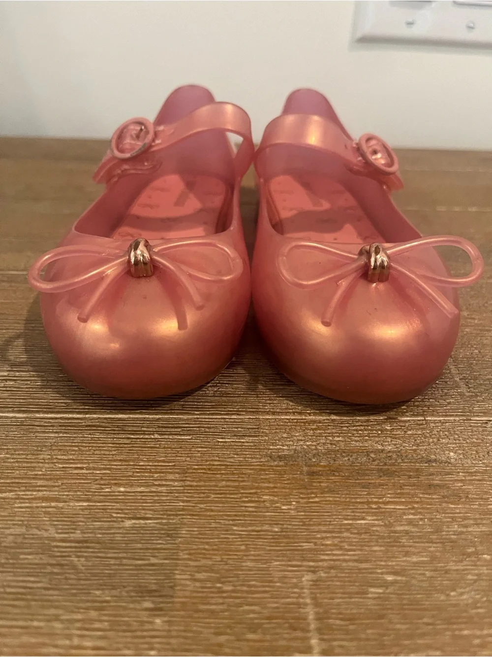 Mini Melissa Metallic Coral Pink Mary Jane Flats with Bow